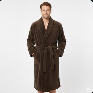 RESTORATION HARDWARE Brown Plush Robe Belted Shawl Collar Size Small